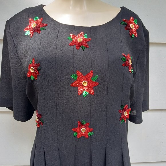 Vintage Sequin Poinsettias Dress - Picture 7 of 8